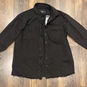 NEW Nasty Gal Black Denim Shacket with raw hem